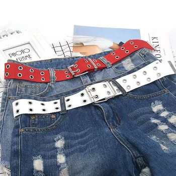 Vászonöv férfi és női divatos, egyszerű, mindenhez illő, dupla tűs csattal ellátott, trendi, lezser öv, férfi fiatal és középkorú overall öv