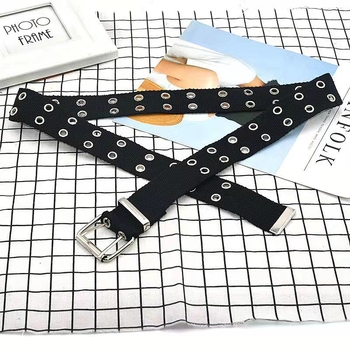 Vászonöv férfi és női divatos, egyszerű, mindenhez illő, dupla tűs csattal ellátott, trendi, lezser öv, férfi fiatal és középkorú overall öv