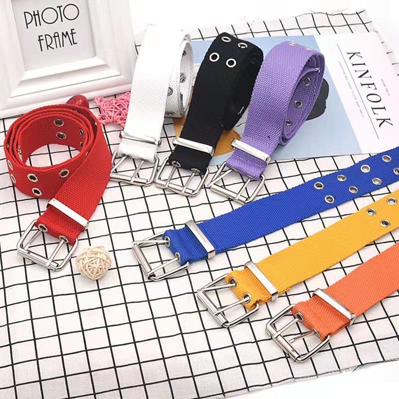 Vászonöv férfi és női divatos, egyszerű, mindenhez illő, dupla tűs csattal ellátott, trendi, lezser öv, férfi fiatal és középkorú overall öv