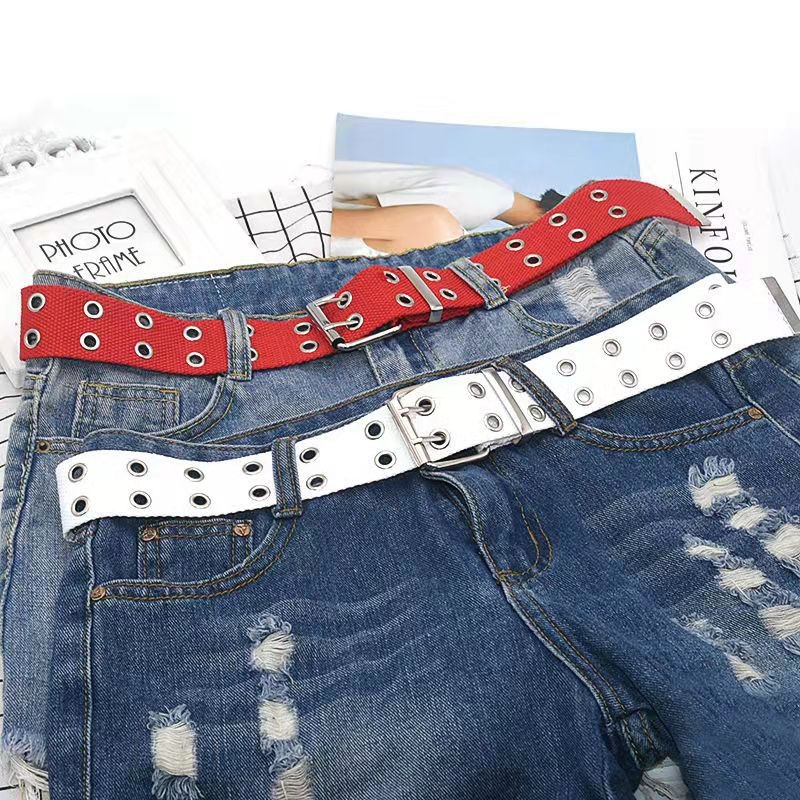 Vászonöv férfi és női divatos, egyszerű, mindenhez illő, dupla tűs csattal ellátott, trendi, lezser öv, férfi fiatal és középkorú overall öv