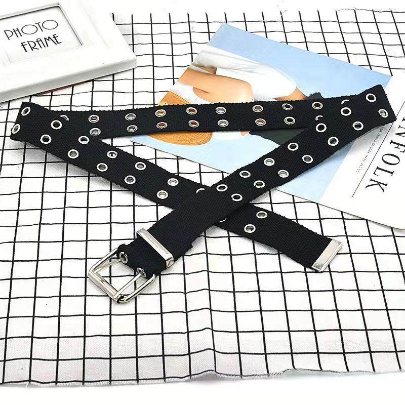 Vászonöv férfi és női divatos, egyszerű, mindenhez illő, dupla tűs csattal ellátott, trendi, lezser öv, férfi fiatal és középkorú overall öv