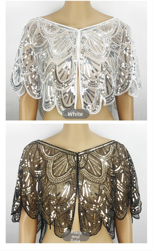 Vasarinė maža skara moterims su blizgučiais puoštais nėriniais, trumpi blizgantys vasariniai viršutiniai drabužiai moterims su maža karoliukais puošta liemene, apsiaustu