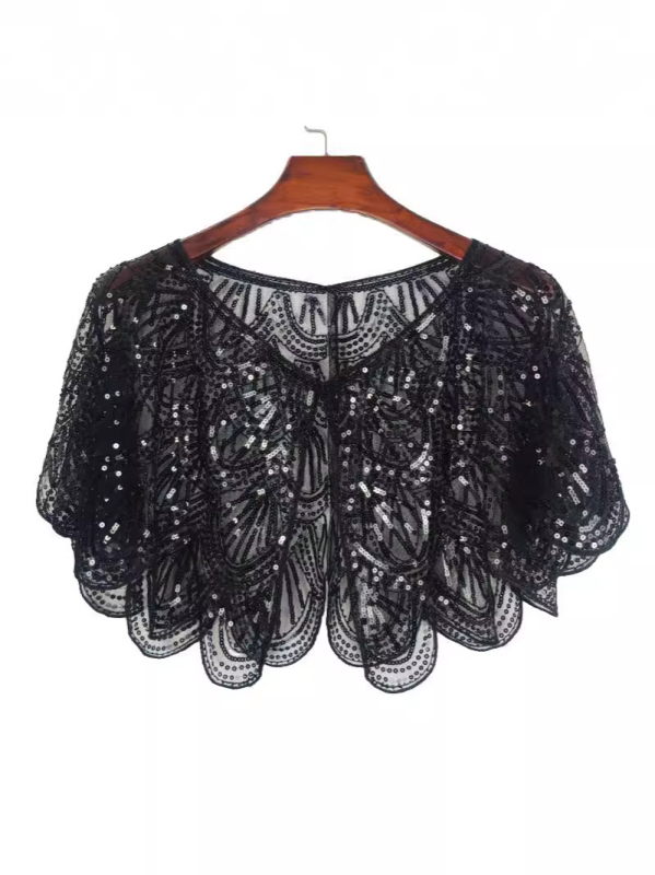 Vasarinė maža skara moterims su blizgučiais puoštais nėriniais, trumpi blizgantys vasariniai viršutiniai drabužiai moterims su maža karoliukais puošta liemene, apsiaustu