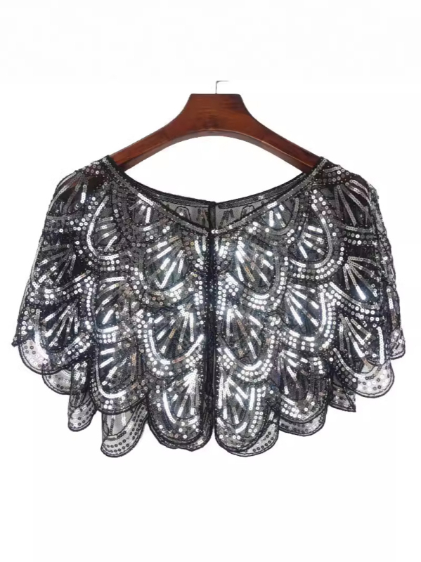 Vasarinė maža skara moterims su blizgučiais puoštais nėriniais, trumpi blizgantys vasariniai viršutiniai drabužiai moterims su maža karoliukais puošta liemene, apsiaustu