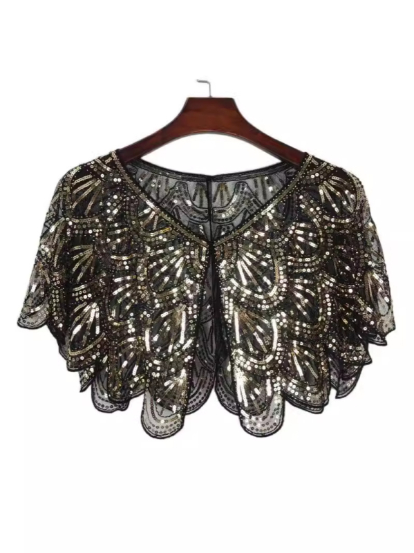 Vasarinė maža skara moterims su blizgučiais puoštais nėriniais, trumpi blizgantys vasariniai viršutiniai drabužiai moterims su maža karoliukais puošta liemene, apsiaustu