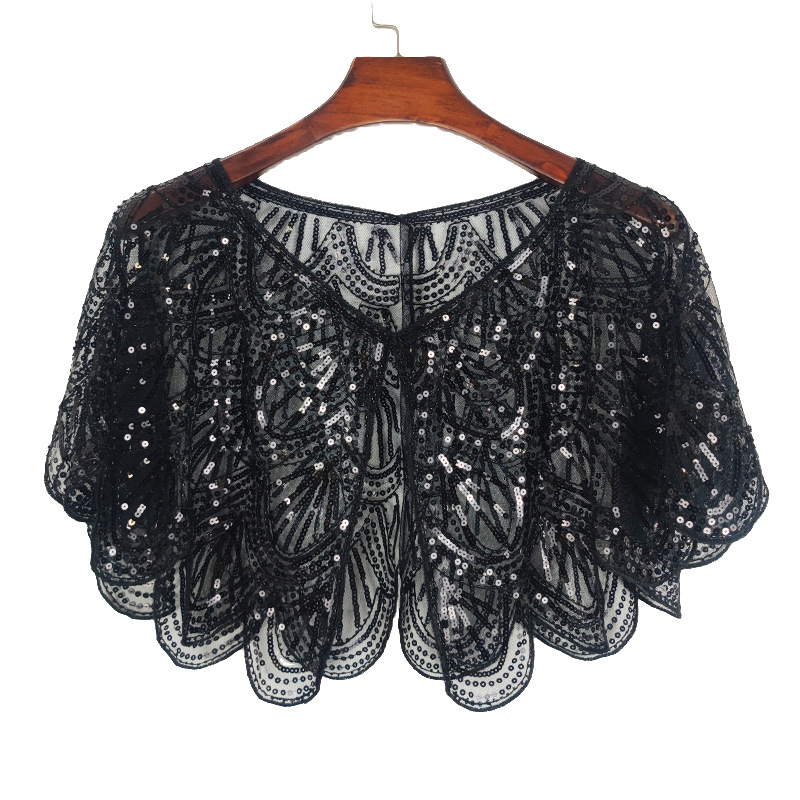 Vasarinė maža skara moterims su blizgučiais puoštais nėriniais, trumpi blizgantys vasariniai viršutiniai drabužiai moterims su maža karoliukais puošta liemene, apsiaustu