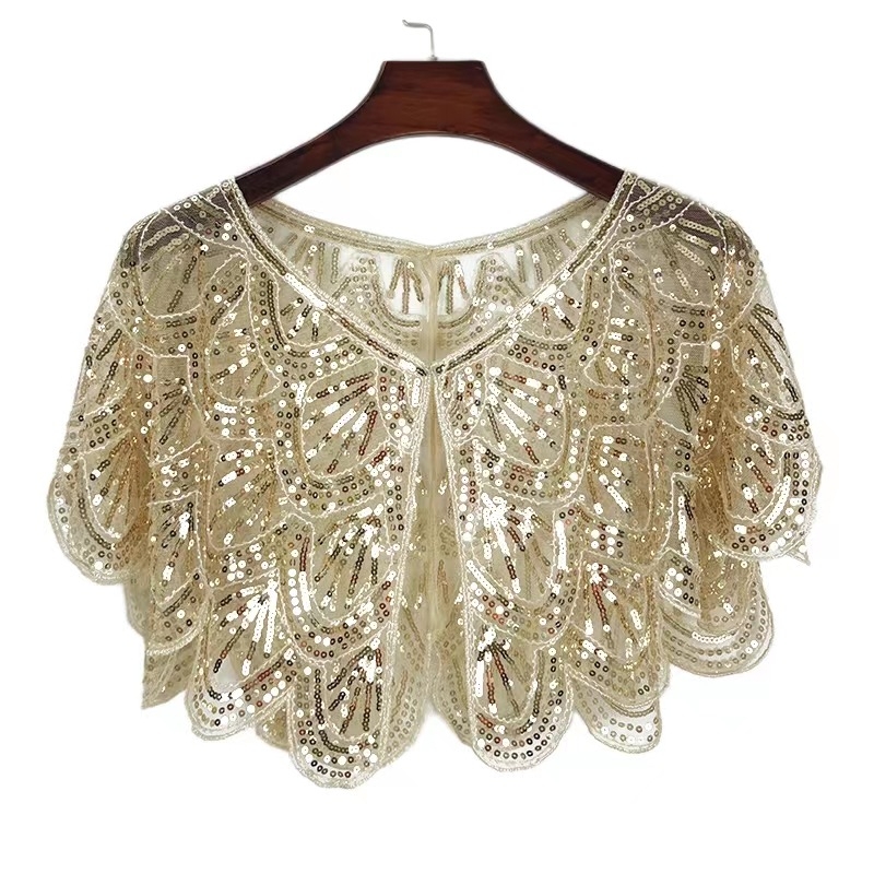 Vasarinė maža skara moterims su blizgučiais puoštais nėriniais, trumpi blizgantys vasariniai viršutiniai drabužiai moterims su maža karoliukais puošta liemene, apsiaustu