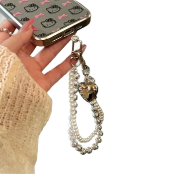 Laheda stiiliga lihtne pärliga topeltkett armastusega mobiiltelefonikett, mis sobib 15 mobiiltelefoni ümbrisele, universaalne rippkett mobiiltelefonikett