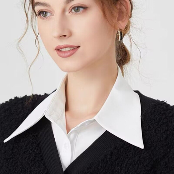 Νέο λευκό γυναικείο απλό πουκάμισο με μυτερό γιακά, ψεύτικο γιακά, ασορτί γιακάς, εσωτερικός ψεύτικος γιακάς, ασορτί γιακάς χώρου εργασίας, λευκό πουκάμισο με μυτερό γιακά