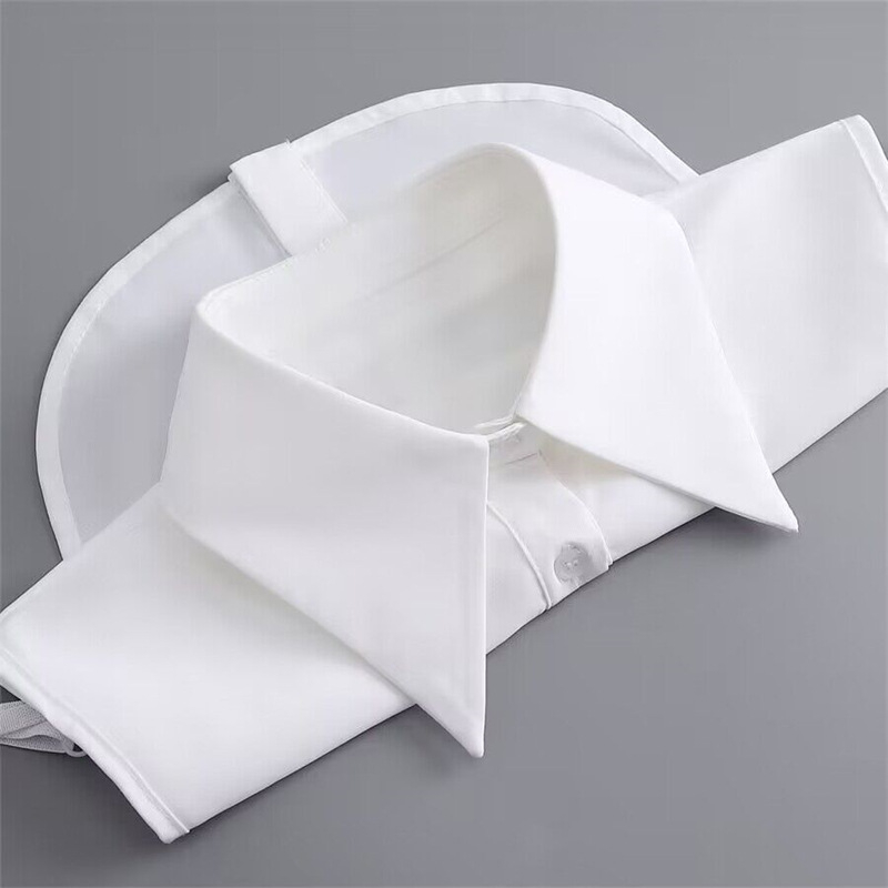 Új fehér sifon ing, hegyes gallérral, hamisgallérral, női egyszerű, mindenhez illő inggallér, belső hamisgallérral, munkahelyi viselet