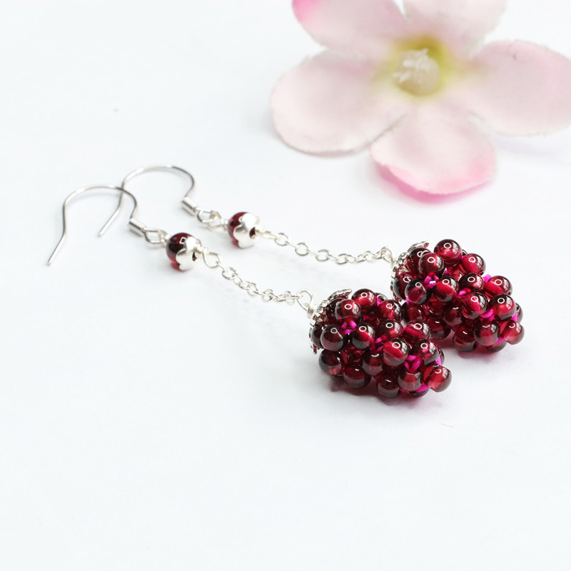 Yaoyu S925 sidabriniai natūralaus granato auskarai su permatomais auskarais, moteriški, pristatyti gyvai, CB2040212