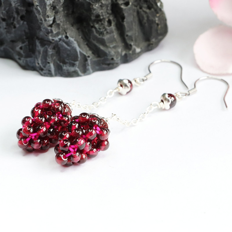 Yaoyu S925 sidabriniai natūralaus granato auskarai su permatomais auskarais, moteriški, pristatyti gyvai, CB2040212