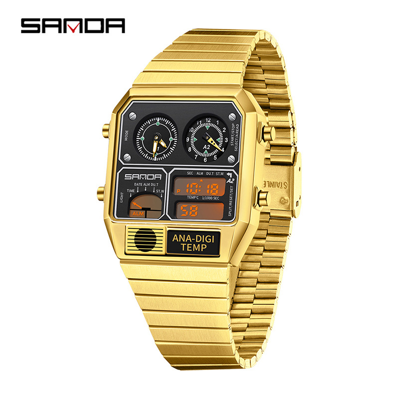 Sanda ceas electronic cu explozie transfrontalieră termometrie cronograf multifuncțional ceas bărbătesc retro pătrat impermeabil ceas bărbătesc