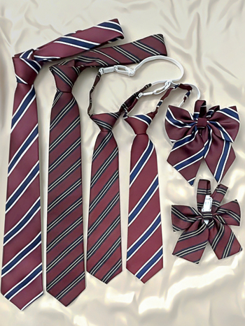 Vyno raudonumo mėlynai dryžuotas japoniško stiliaus marškinių formos kaklaraištis, moteriškas, peteliškės spalvos, be rankų, DK aksesuarai