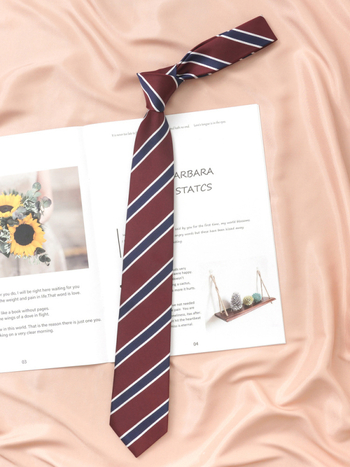 Vyno raudonumo mėlynai dryžuotas japoniško stiliaus marškinių formos kaklaraištis, moteriškas, peteliškės spalvos, be rankų, DK aksesuarai