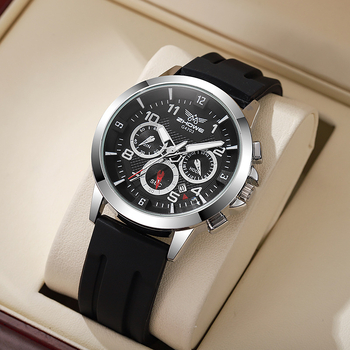 Ρολόι μόδας ανδρών με σιλικόνη, τρία μάτια, διακοσμητικό ρολόι χαλαζία, ανδρικά ρολόγια χειρός