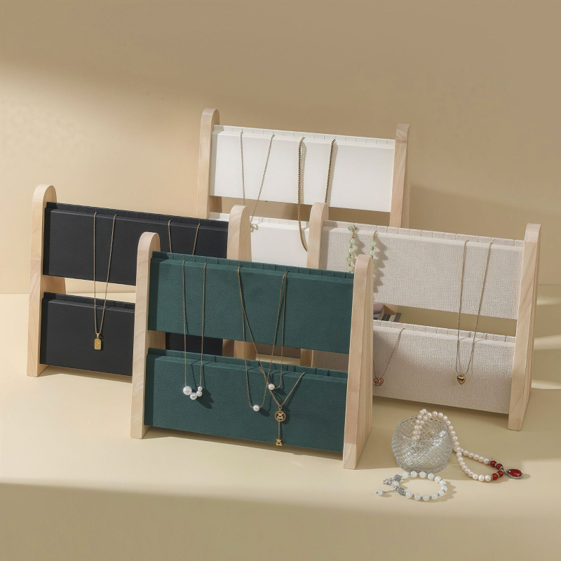 Aukštos kokybės medžio masyvo dvisluoksnis karolių demonstravimo stovas, pakabukų papuošalų demonstravimo stovas, papuošalų laikymo stovas, tiesioginis vertikalus