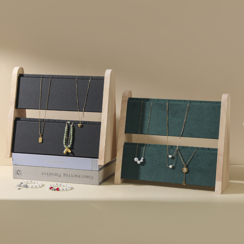 Aukštos kokybės medžio masyvo dvisluoksnis karolių demonstravimo stovas, pakabukų papuošalų demonstravimo stovas, papuošalų laikymo stovas, tiesioginis vertikalus