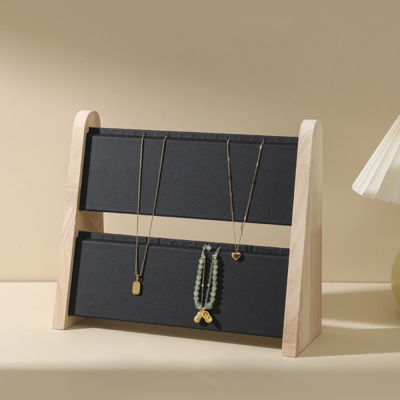 Aukštos kokybės medžio masyvo dvisluoksnis karolių demonstravimo stovas, pakabukų papuošalų demonstravimo stovas, papuošalų laikymo stovas, tiesioginis vertikalus