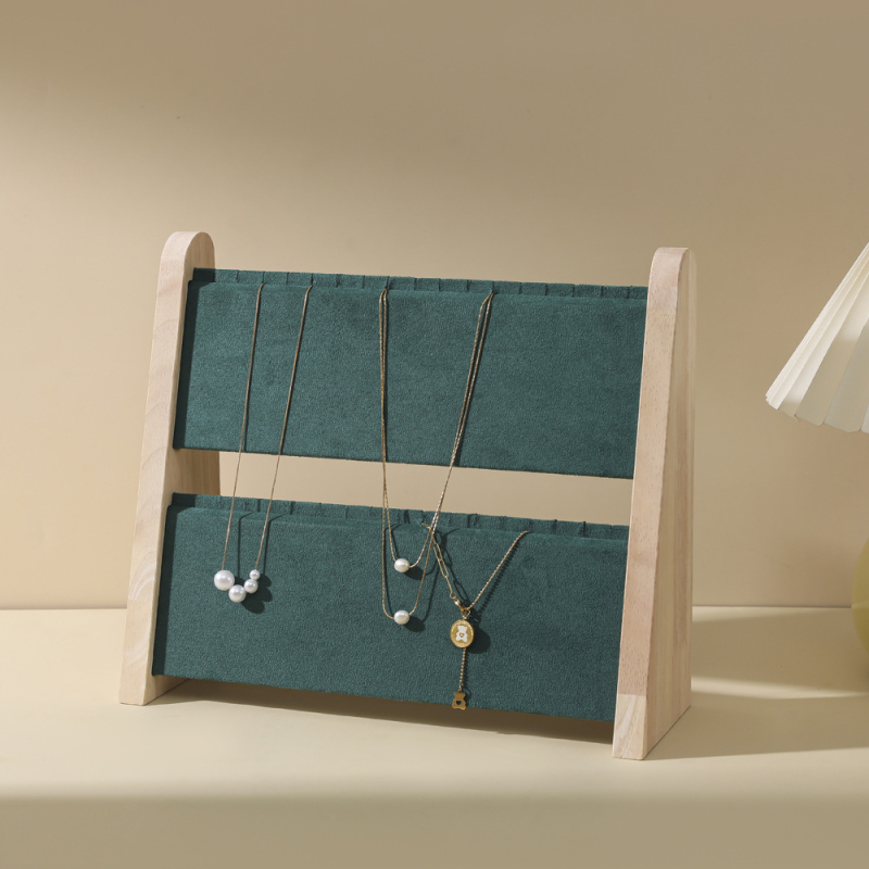 Aukštos kokybės medžio masyvo dvisluoksnis karolių demonstravimo stovas, pakabukų papuošalų demonstravimo stovas, papuošalų laikymo stovas, tiesioginis vertikalus