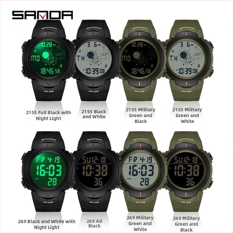 Мъжки тийнейджърски моден водоустойчив електронен часовник, многофункционален светещ будилник, 2024, нова спортна тенденция