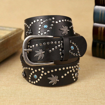 Curea de damă nouă, din aliaj, cu nituri încrustate, retro casual, versatil, lată, simplă, pentru blugi