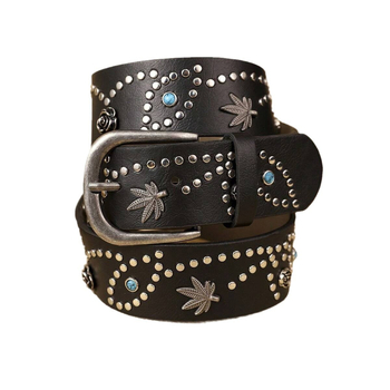 Curea de damă nouă, din aliaj, cu nituri încrustate, retro casual, versatil, lată, simplă, pentru blugi
