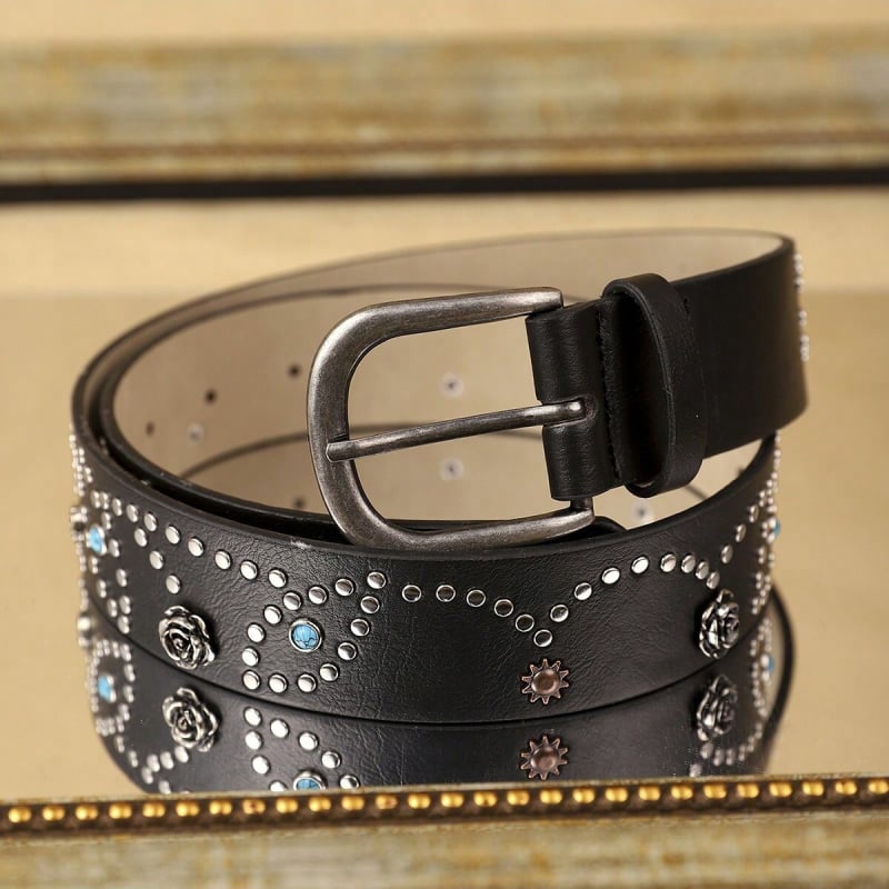 Curea de damă nouă, din aliaj, cu nituri încrustate, retro casual, versatil, lată, simplă, pentru blugi