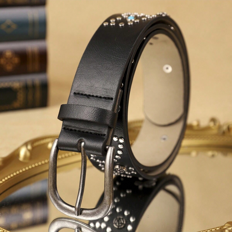 Curea de damă nouă, din aliaj, cu nituri încrustate, retro casual, versatil, lată, simplă, pentru blugi