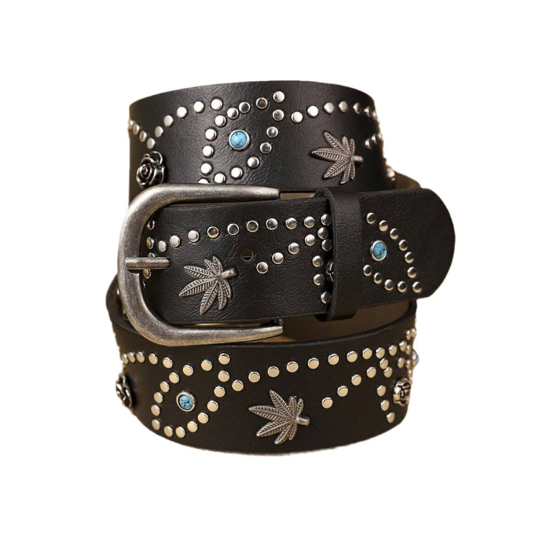 Curea de damă nouă, din aliaj, cu nituri încrustate, retro casual, versatil, lată, simplă, pentru blugi