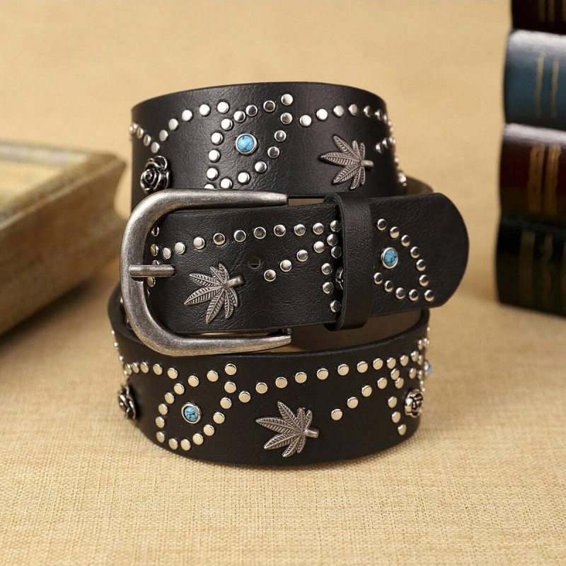 Curea de damă nouă, din aliaj, cu nituri încrustate, retro casual, versatil, lată, simplă, pentru blugi