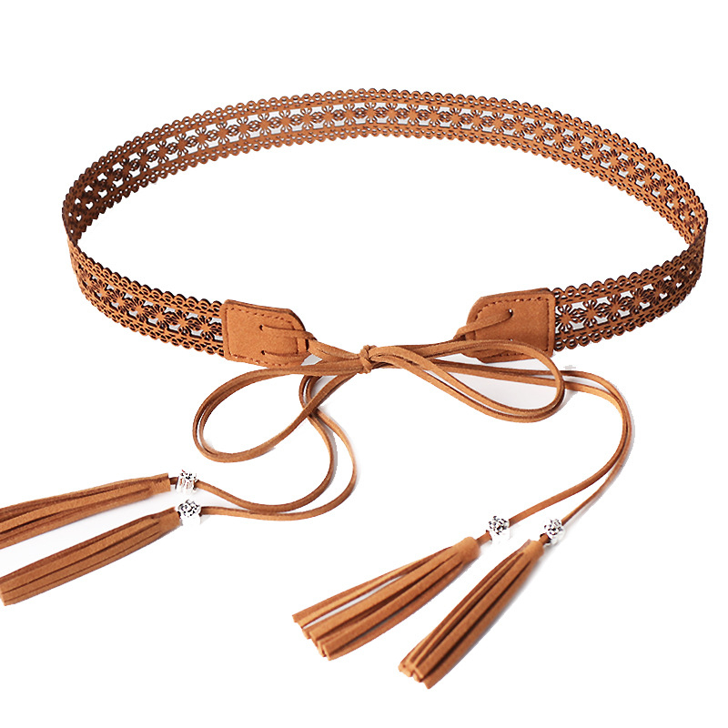 Etnikai stílusú üreges széles öv női szoknya divatos, mindenhez illő bojtos díszítéssel, deréklánccal, csipkés öv kiegészítőkkel