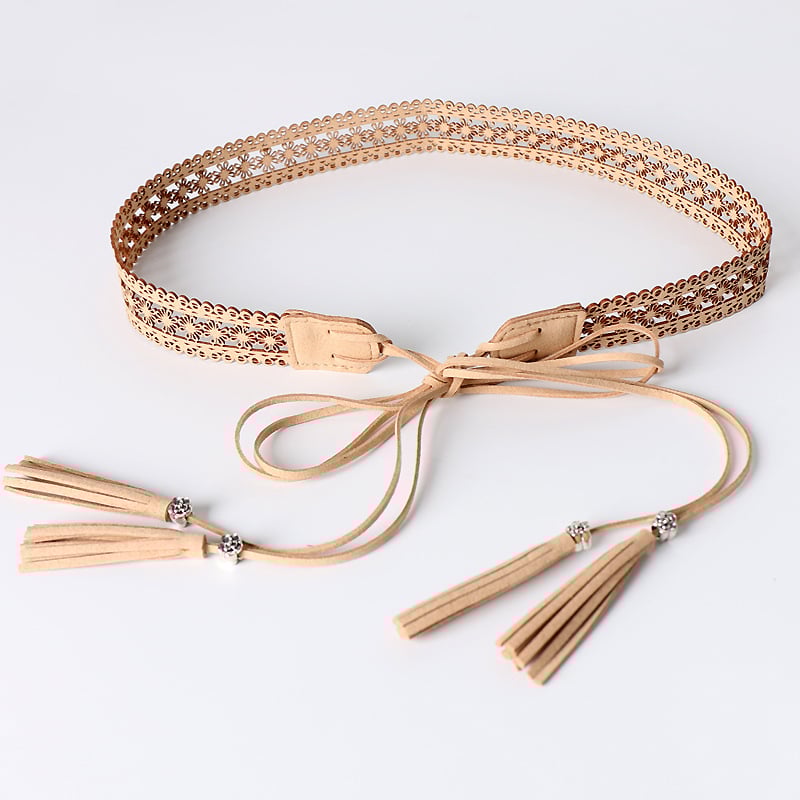 Etnikai stílusú üreges széles öv női szoknya divatos, mindenhez illő bojtos díszítéssel, deréklánccal, csipkés öv kiegészítőkkel