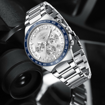 Ανδρικό ρολόι Reward με πολυλειτουργικό σπορ χαλαζία, αδιάβροχο, με λουράκι από ανοξείδωτο ατσάλι, τριών οπών, έξι ακίδων χρονισμού και τριφασικό λουράκι