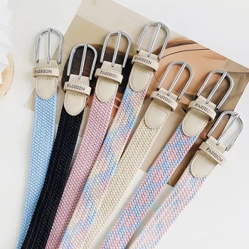 Ütésmentes öv Női farmer vászon öv Fonott rugalmas tűcsatos diák lusta szövet öv