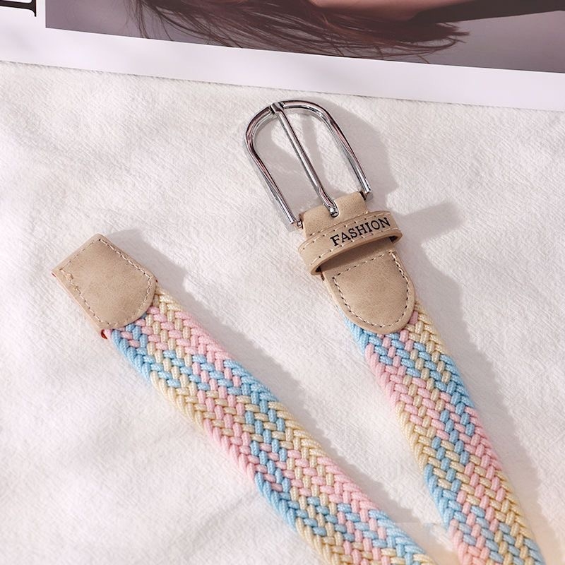 Ütésmentes öv Női farmer vászon öv Fonott rugalmas tűcsatos diák lusta szövet öv