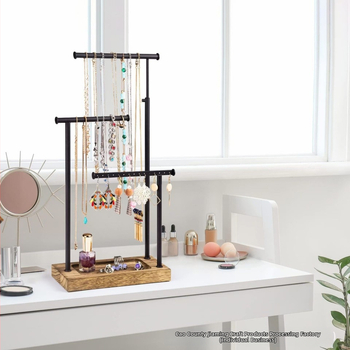 Ξύλινη βάση κοσμημάτων από κατασκευαστές πηγής, επιτραπέζια βάση τριών στρώσεων για κολιέ, βραχιόλι, σιδερένιο ράφι αποθήκευσης για βραχιόλια