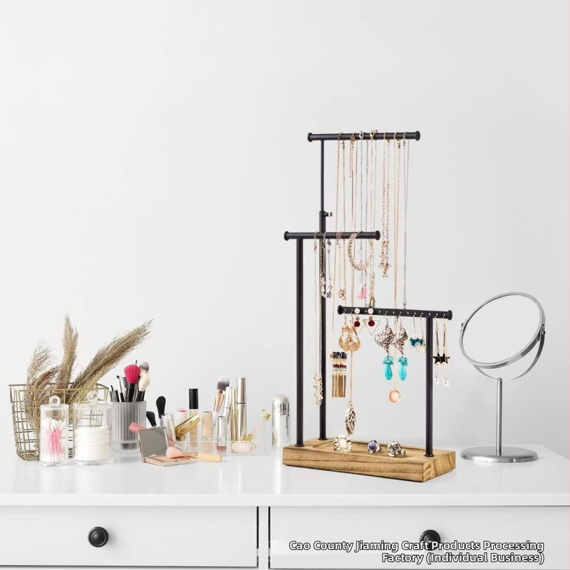 Šaltinių gamintojų medinė papuošalų lentynėlė, stalinis trijų sluoksnių karolių demonstravimo apyrankė, apyrankė, geležinė laikymo lentynėlė