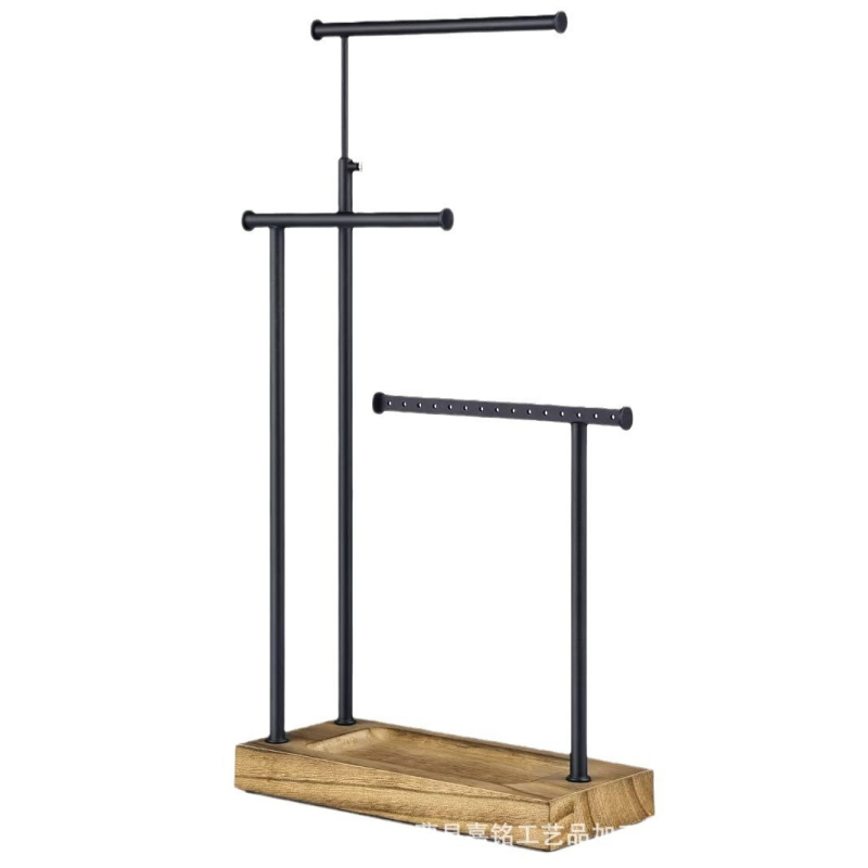 Šaltinių gamintojų medinė papuošalų lentynėlė, stalinis trijų sluoksnių karolių demonstravimo apyrankė, apyrankė, geležinė laikymo lentynėlė