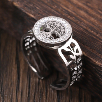 18Κ επιχρυσωμένο ανοξείδωτο ατσάλι Life Tree Hollow ρυθμιζόμενο δαχτυλίδι ανοίγματος για γυναικεία μόδα τιτανίου χάλυβα ευρωπαϊκό και αμερικανικό στυλ