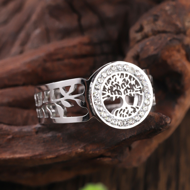 18 karátos aranyozott rozsdamentes acél életfa üreges, állítható nyitású női gyűrű, divatos titánacél, európai és amerikai stílusú