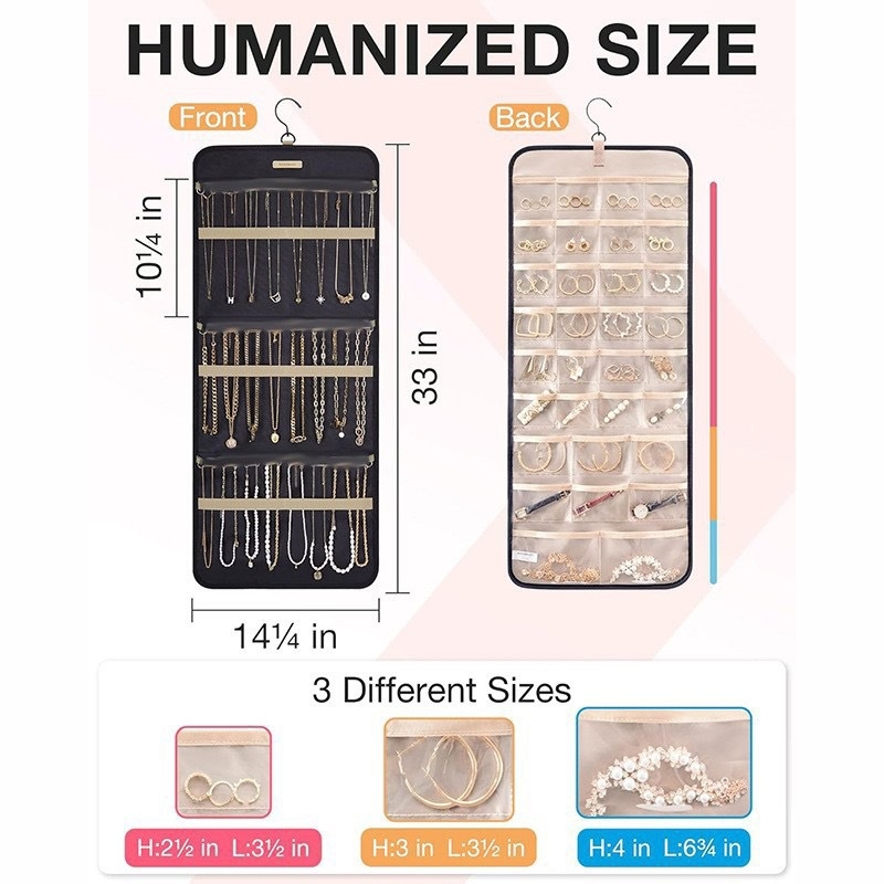 Rippuv ehete hoiukott, kahepoolne, kokkupandav, metallkonksuga, PVC-st, antioksüdant, sobib kõrvarõngastele, kaelakeedele ja sõrmusele