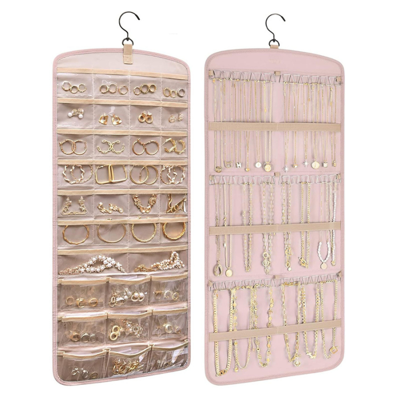 Rippuv ehete hoiukott, kahepoolne, kokkupandav, metallkonksuga, PVC-st, antioksüdant, sobib kõrvarõngastele, kaelakeedele ja sõrmusele