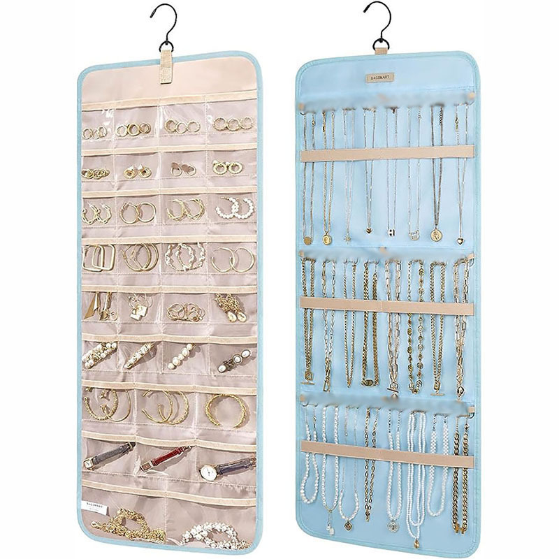 Rippuv ehete hoiukott, kahepoolne, kokkupandav, metallkonksuga, PVC-st, antioksüdant, sobib kõrvarõngastele, kaelakeedele ja sõrmusele