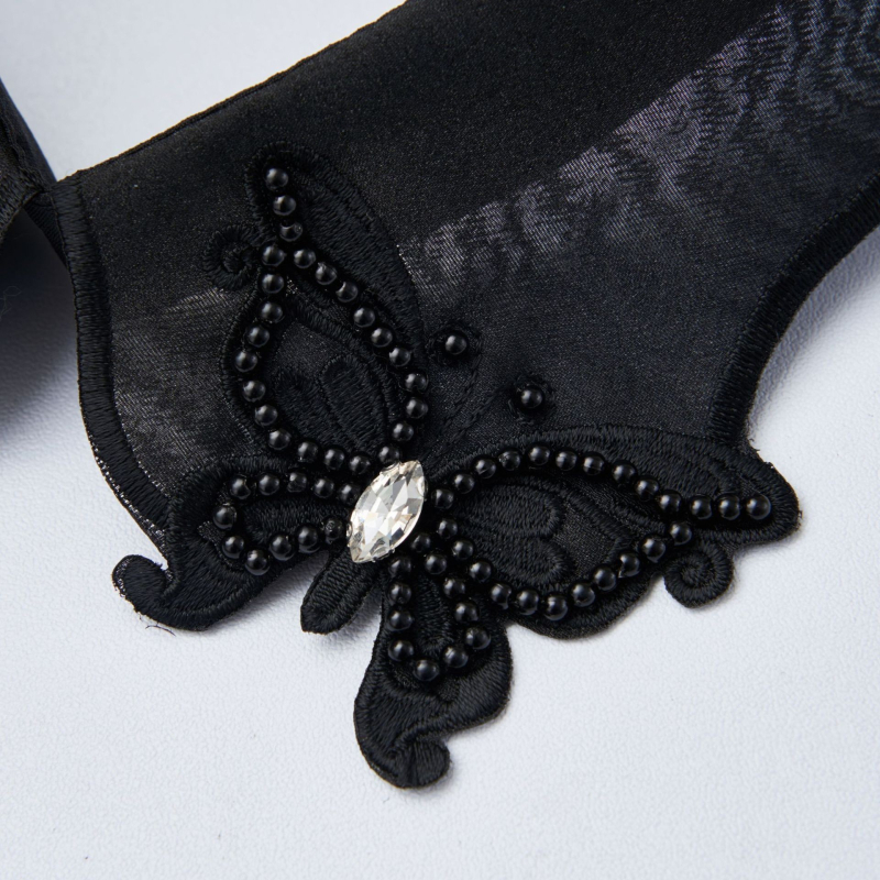 Gyönyörű pillangós gyöngyös hímzésű gyöngyös hamis nyakörv nőknek, sokoldalú organza elegáns gyöngyös hamis nyakörv nagykereskedelemben a gyártótól