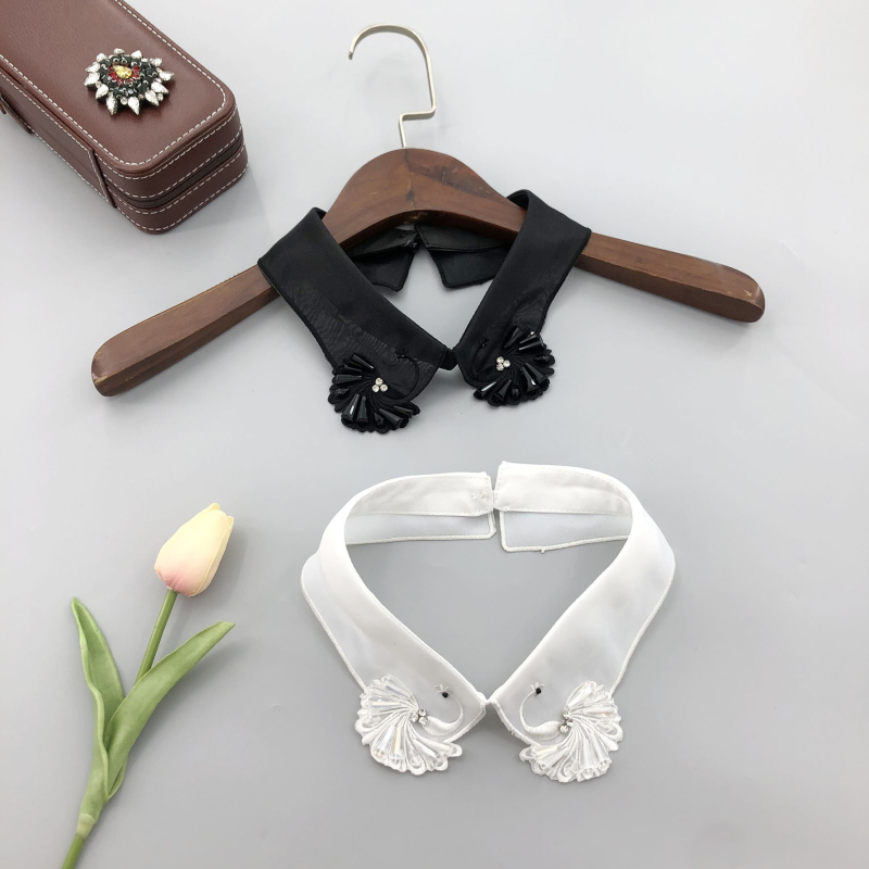 Gyönyörű pillangós gyöngyös hímzésű gyöngyös hamis nyakörv nőknek, sokoldalú organza elegáns gyöngyös hamis nyakörv nagykereskedelemben a gyártótól