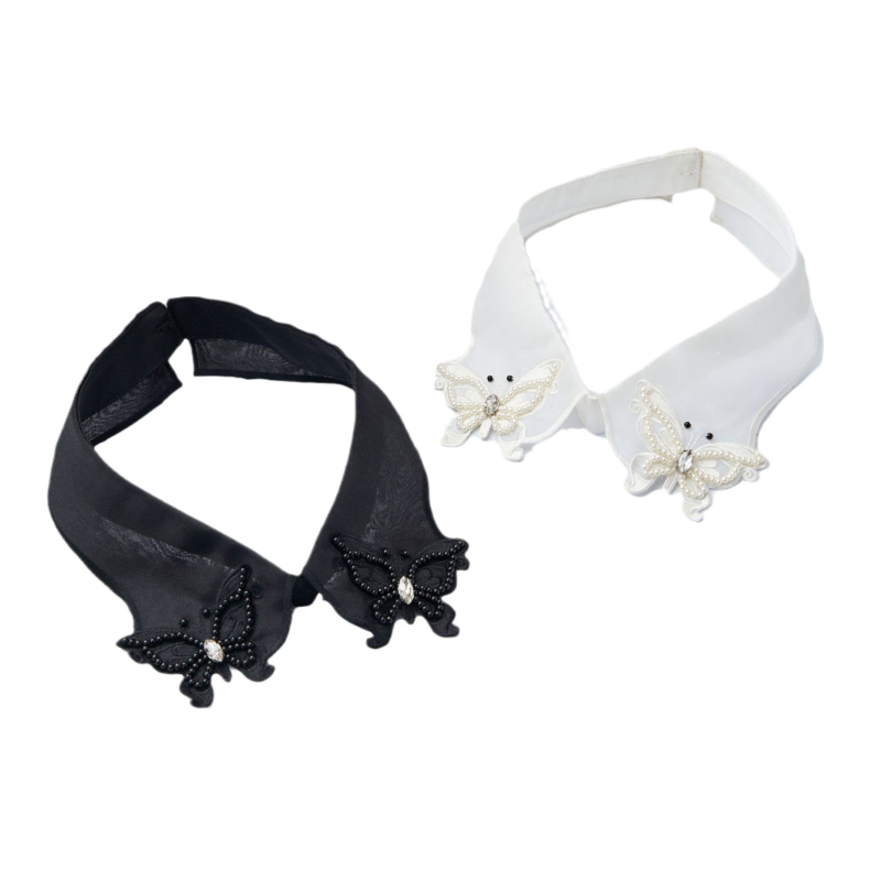 Gyönyörű pillangós gyöngyös hímzésű gyöngyös hamis nyakörv nőknek, sokoldalú organza elegáns gyöngyös hamis nyakörv nagykereskedelemben a gyártótól