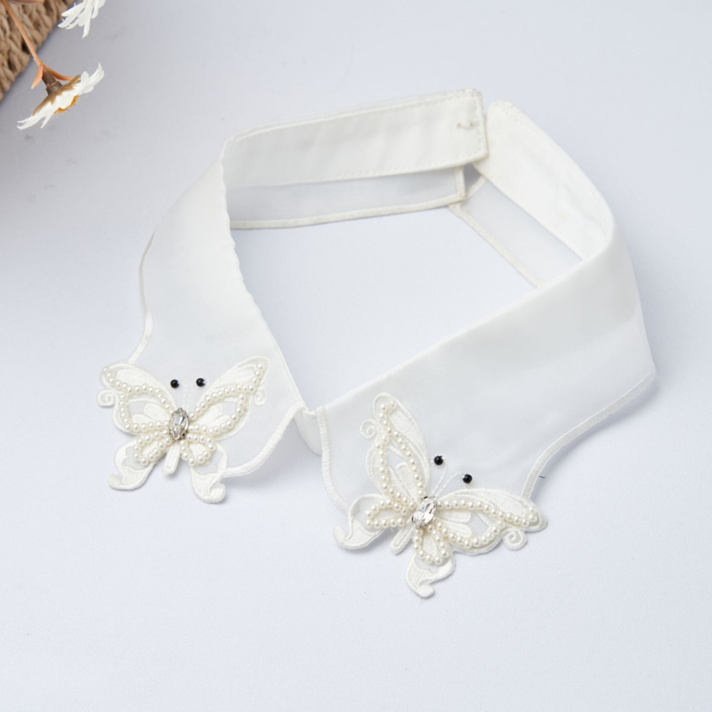 Gyönyörű pillangós gyöngyös hímzésű gyöngyös hamis nyakörv nőknek, sokoldalú organza elegáns gyöngyös hamis nyakörv nagykereskedelemben a gyártótól