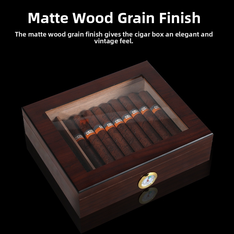 Krabica na cigary z masívneho dreva s priehľadným vekom a deliacou prepážkou, výklopná krabička na cigary, drevené balenie cigariet, darčeková krabička