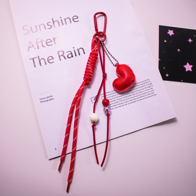 Miu színű bőr szerelmes autós kulcstartó táska medál kreatív szőtt római csomó minden egyezésű személyre szabott függő dekoráció